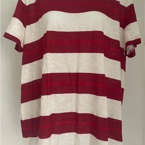 LOFT Red and White Striped Short Sleeve Tee